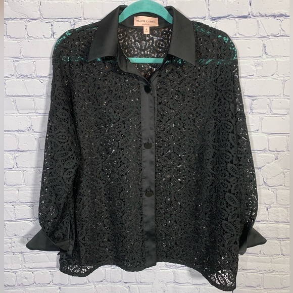 Chico's Tops - Black Label by Chico's Womens Sheer Lace Button Down Black Sz 8 Whimsigoth Fairy